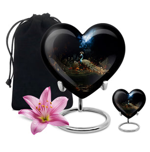 Heart Shape Peacock Urn Large Urn With 1 Keepsake Urn