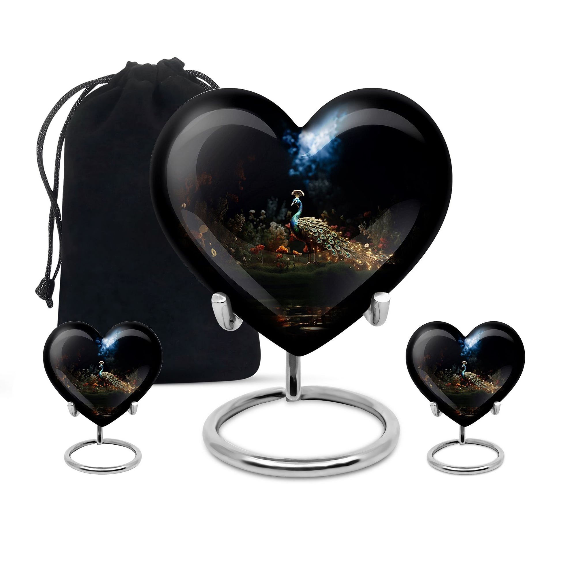 Heart Shape Peacock Urn Large Urn With 2 Keepsake Urn
