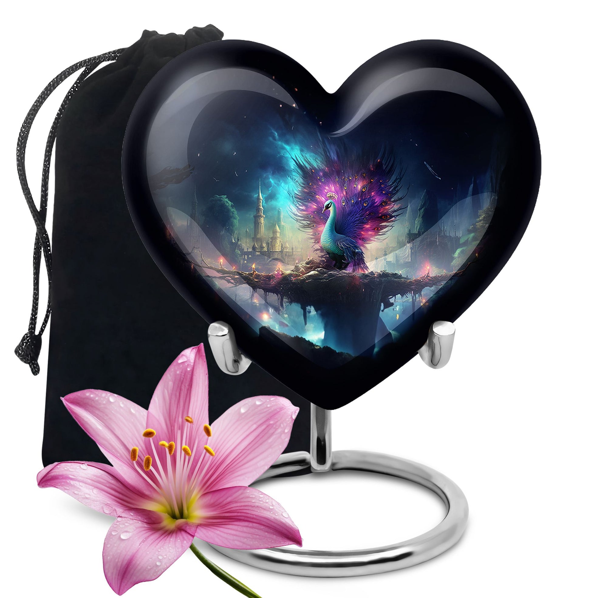 Heart Shape Peacock Urn Large 10 Inch