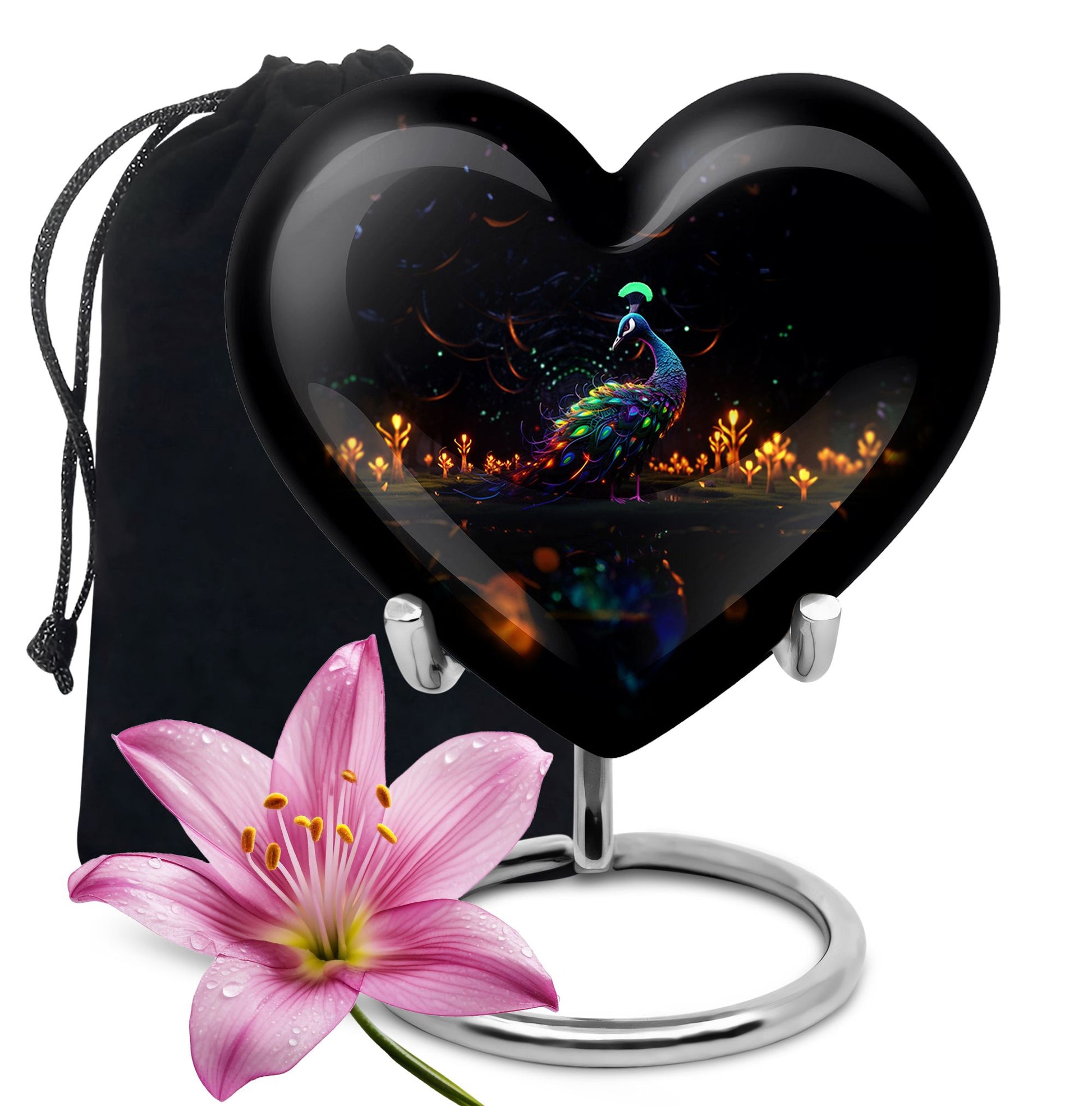 Heart Shape Peacock Urn Large 10 Inch