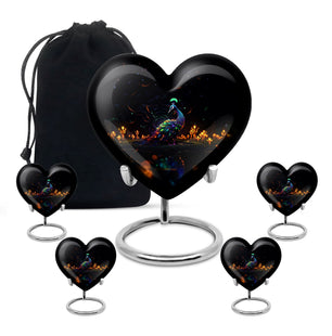 Heart Shape Peacock Urn Large Urn With 4 Keepsake Urn