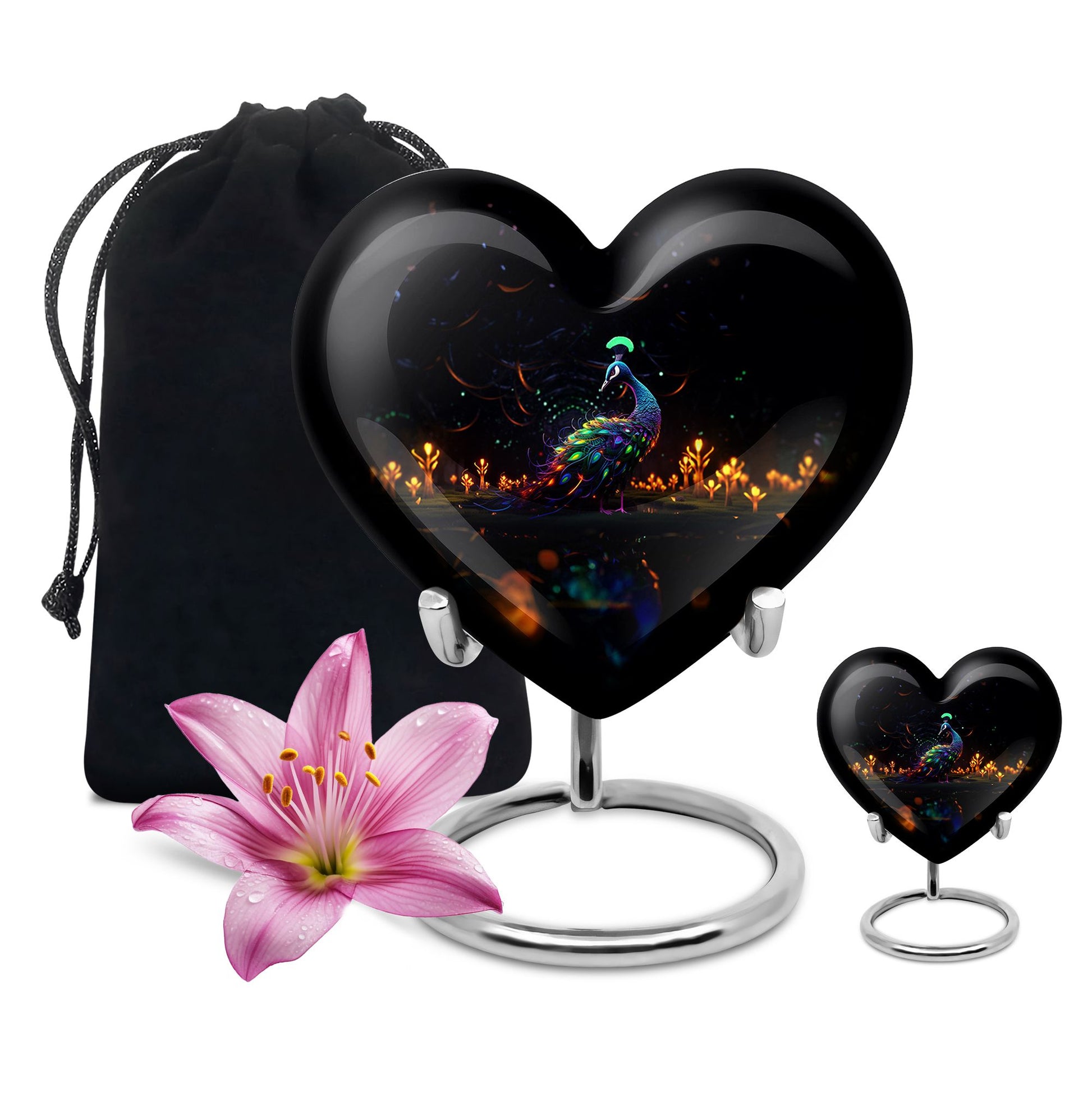 Heart Shape Peacock Urn Large Urn With 1 Keepsake Urn