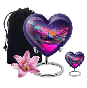 Heart Shape Peacock Urn Large Urn With 1 Keepsake Urn