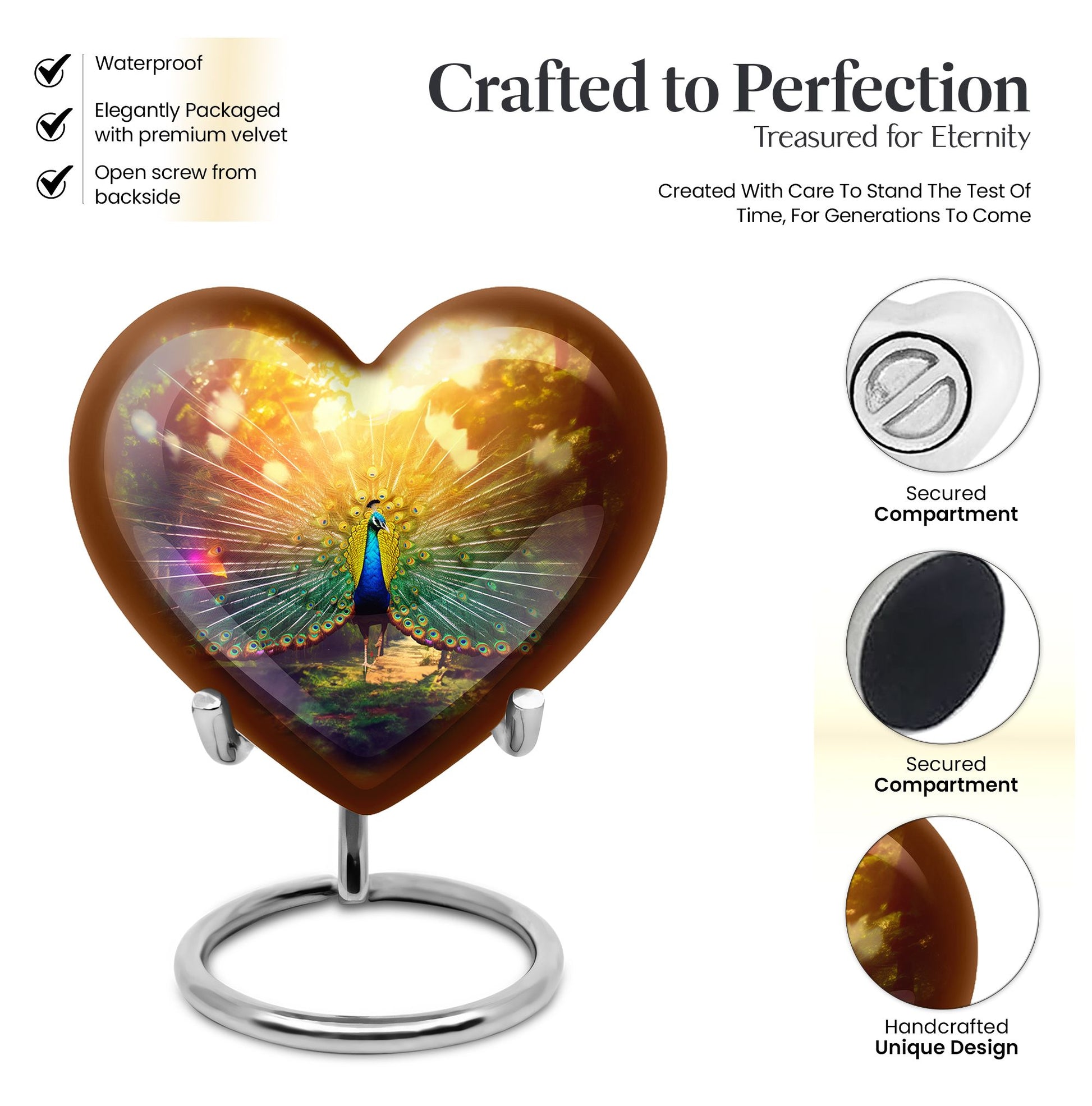 Heart Shape Peacock Urn Keepsake 3 Inch
