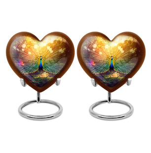 Heart Shape Peacock Urn Keepsake Urn Pack of 2