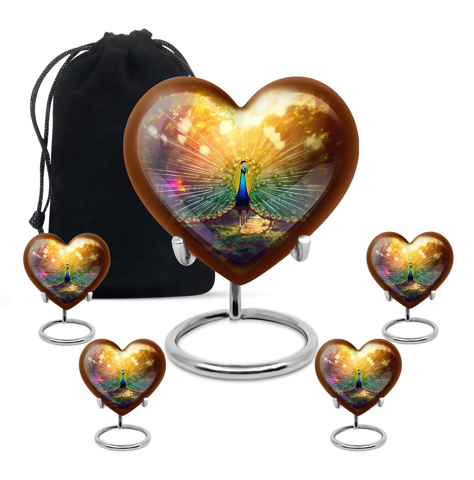 Heart Shape Peacock Urn Large Urn With 4 Keepsake Urn