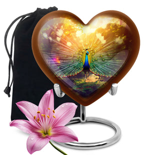 Heart Shape Peacock Urn Large 10 Inch