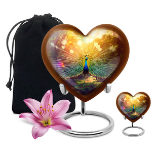 Heart Shape Peacock Urn Large Urn With 1 Keepsake Urn