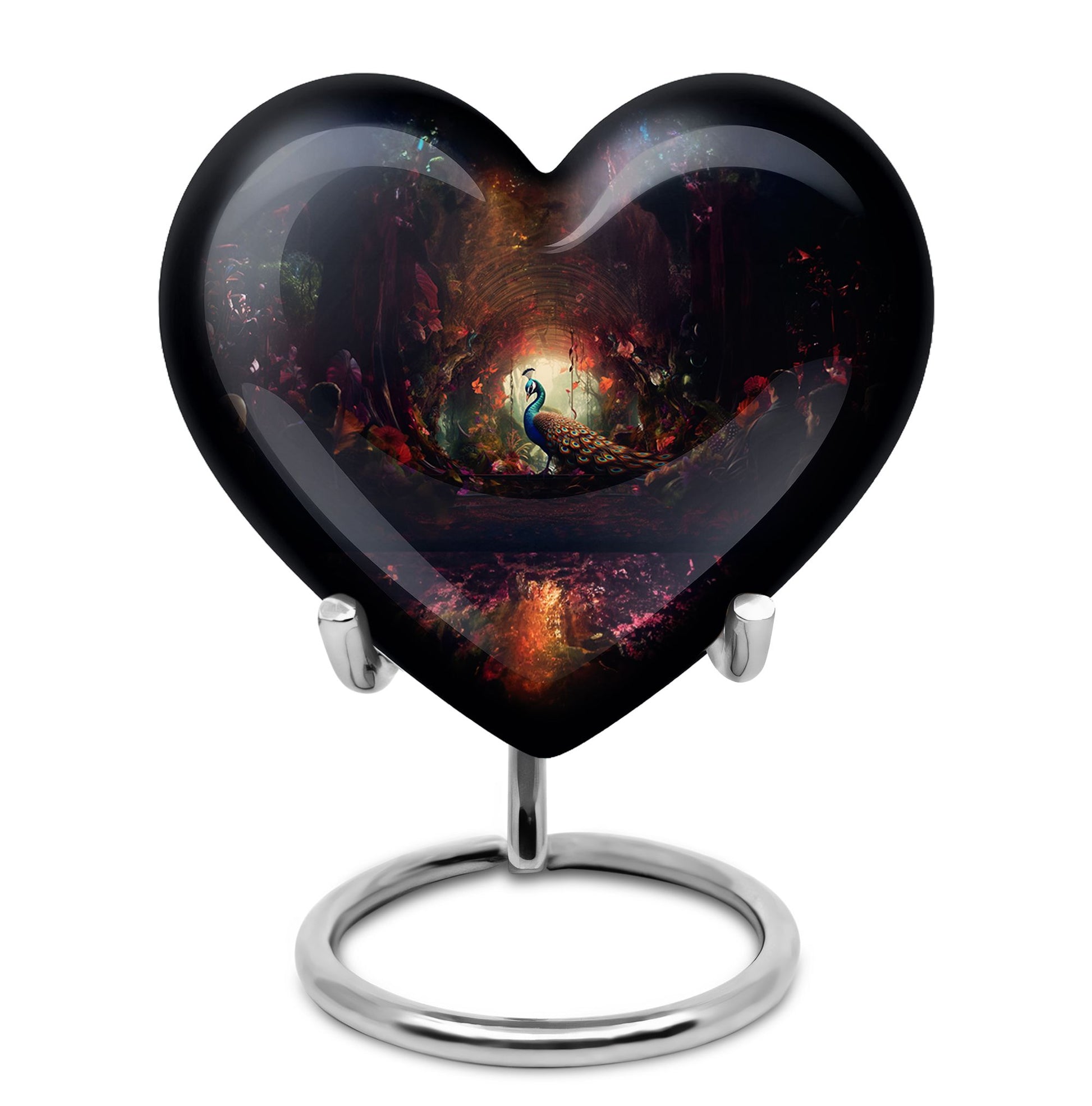 Peacock In A Red Forest - Peacock Urn Teardrop Cremation Urn