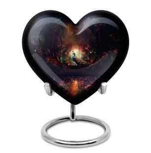 Peacock In A Red Forest - Peacock Urn Teardrop Cremation Urn