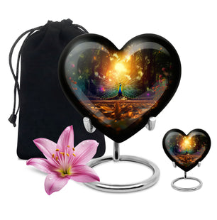 Heart Shape Peacock Urn Large Urn With 1 Keepsake Urn