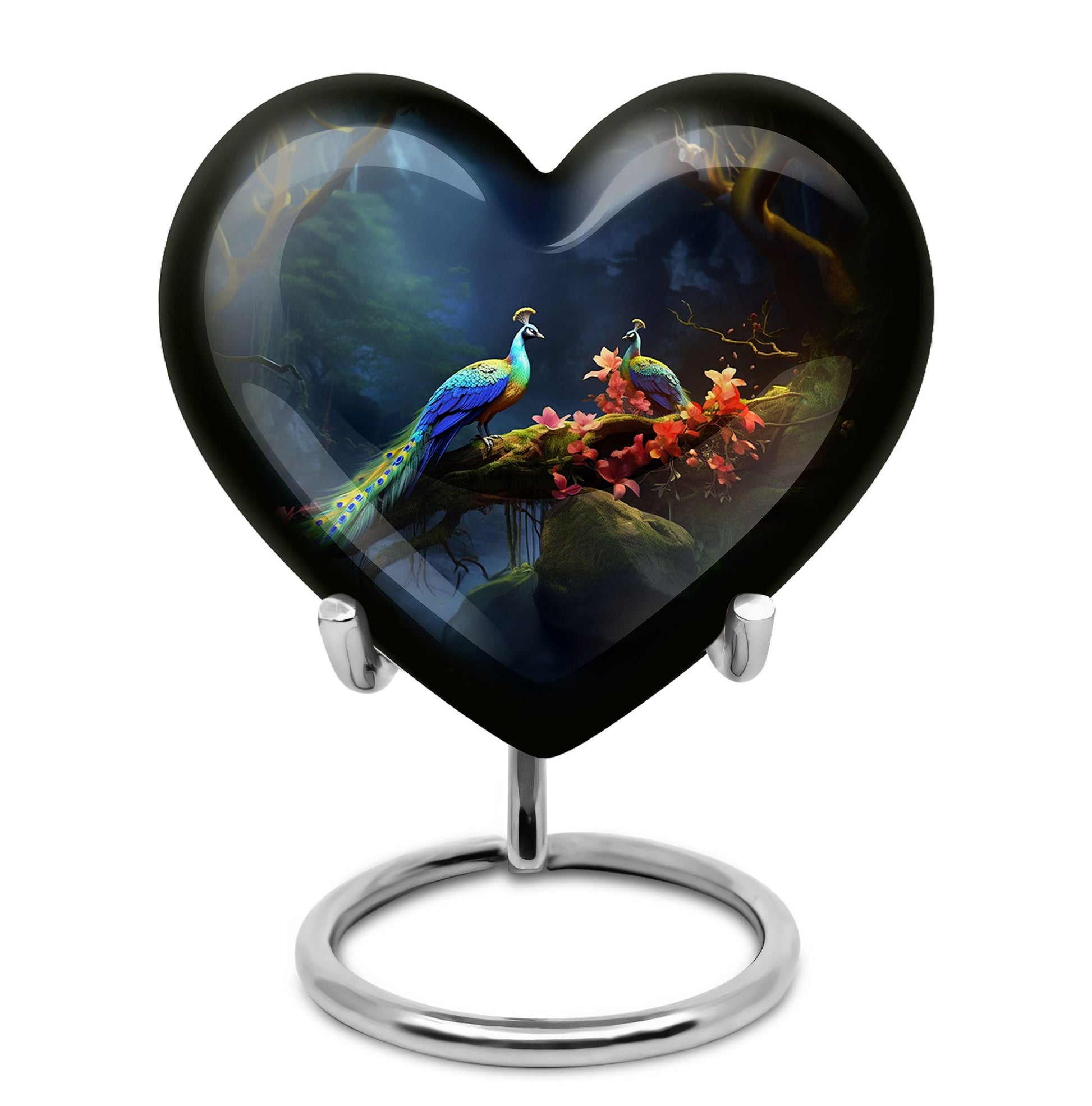 Peacock Due Face Off In Forest - Peacock Urn Teardrop Cremation Urn