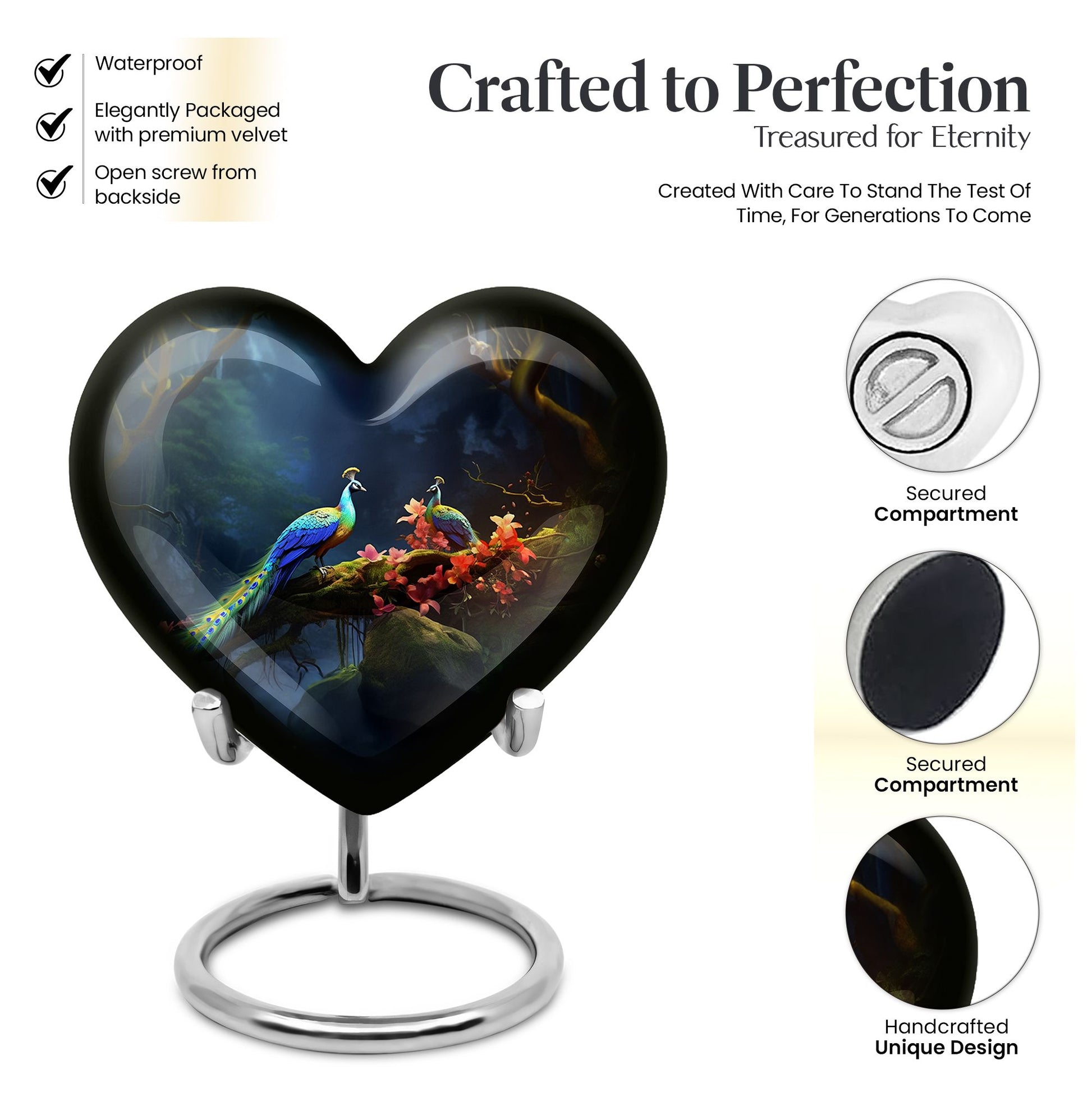 Heart Shape Peacock Urn Keepsake 3 Inch