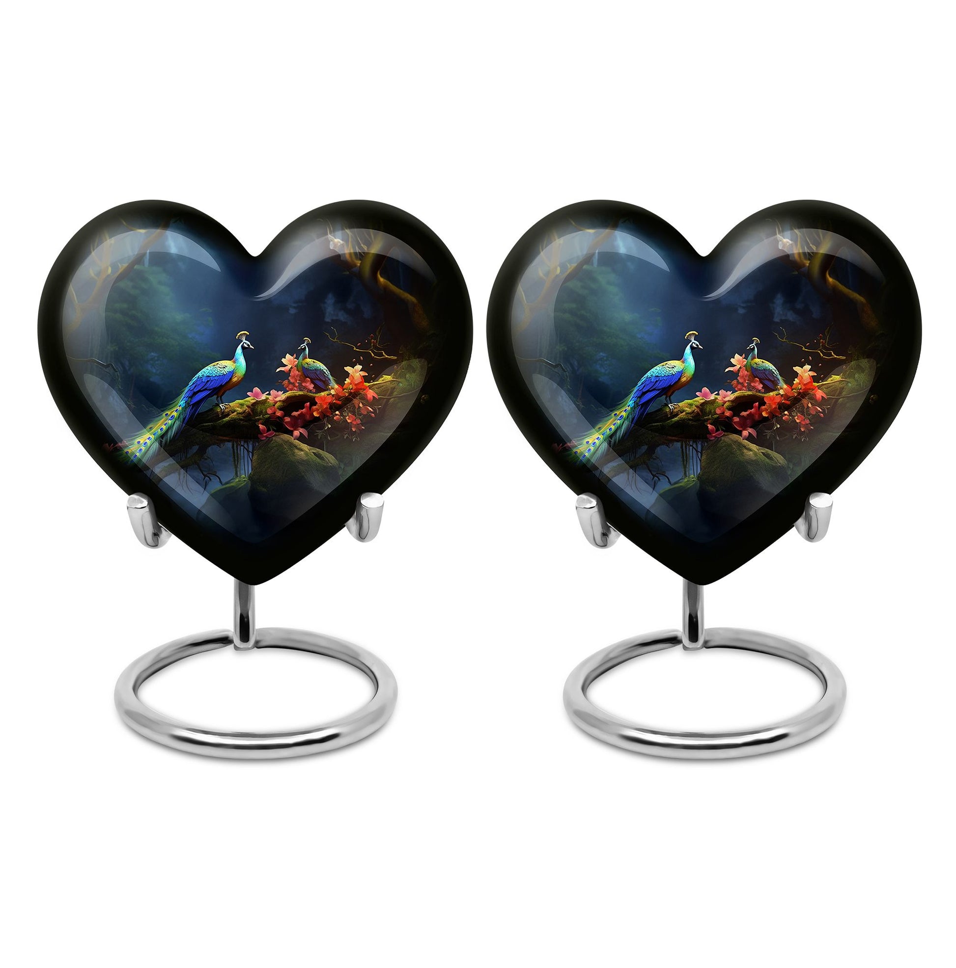 Peacock Due Face Off In Forest - Peacock Urn Teardrop Cremation Urn