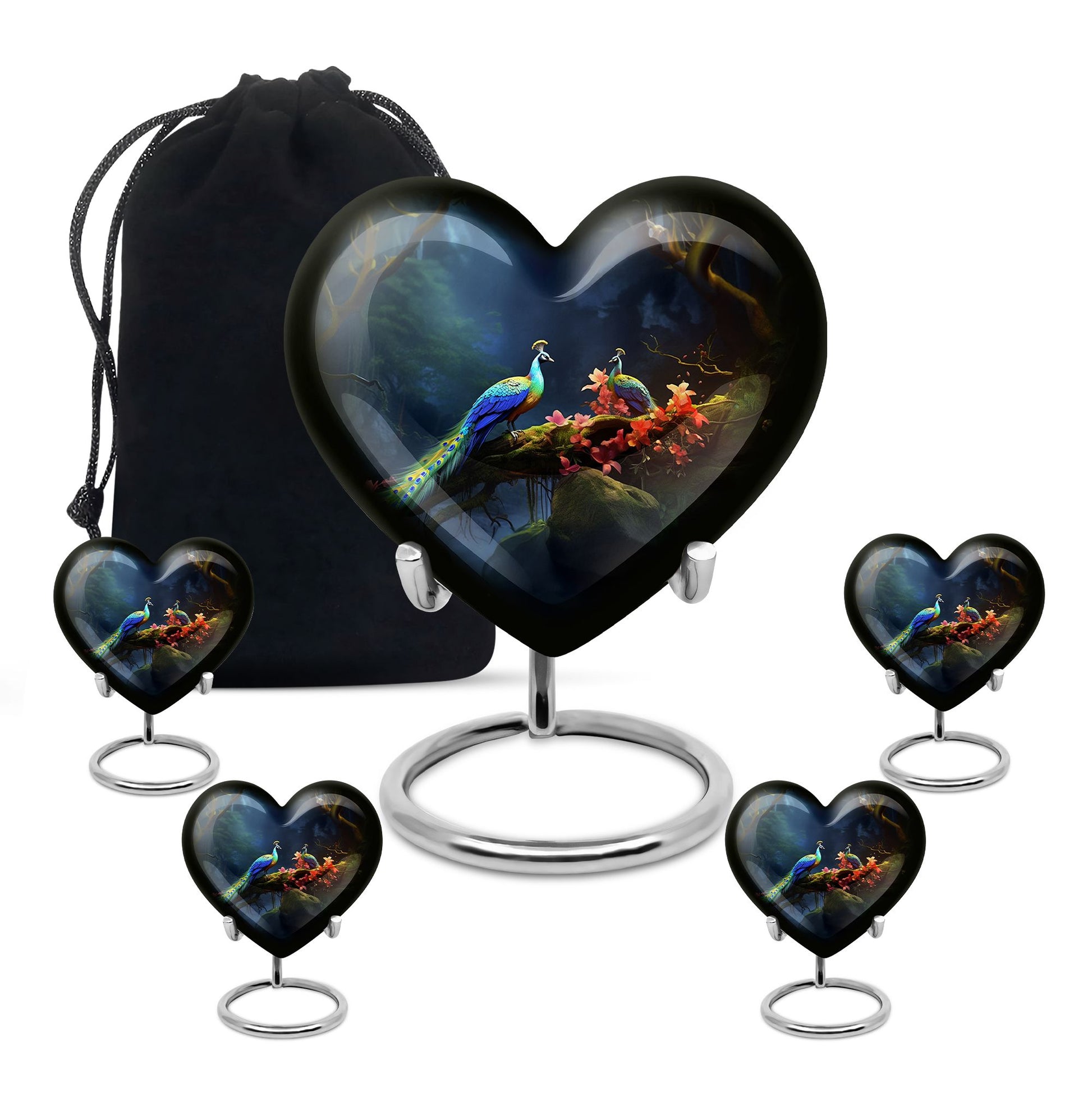 Heart Shape Peacock Urn Large Urn With 4 Keepsake Urn