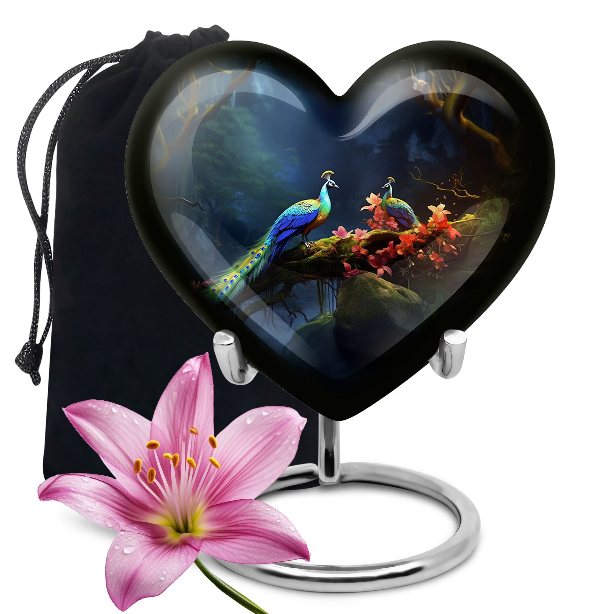 Peacock Due Face Off In Forest - Peacock Urn Teardrop Cremation Urn