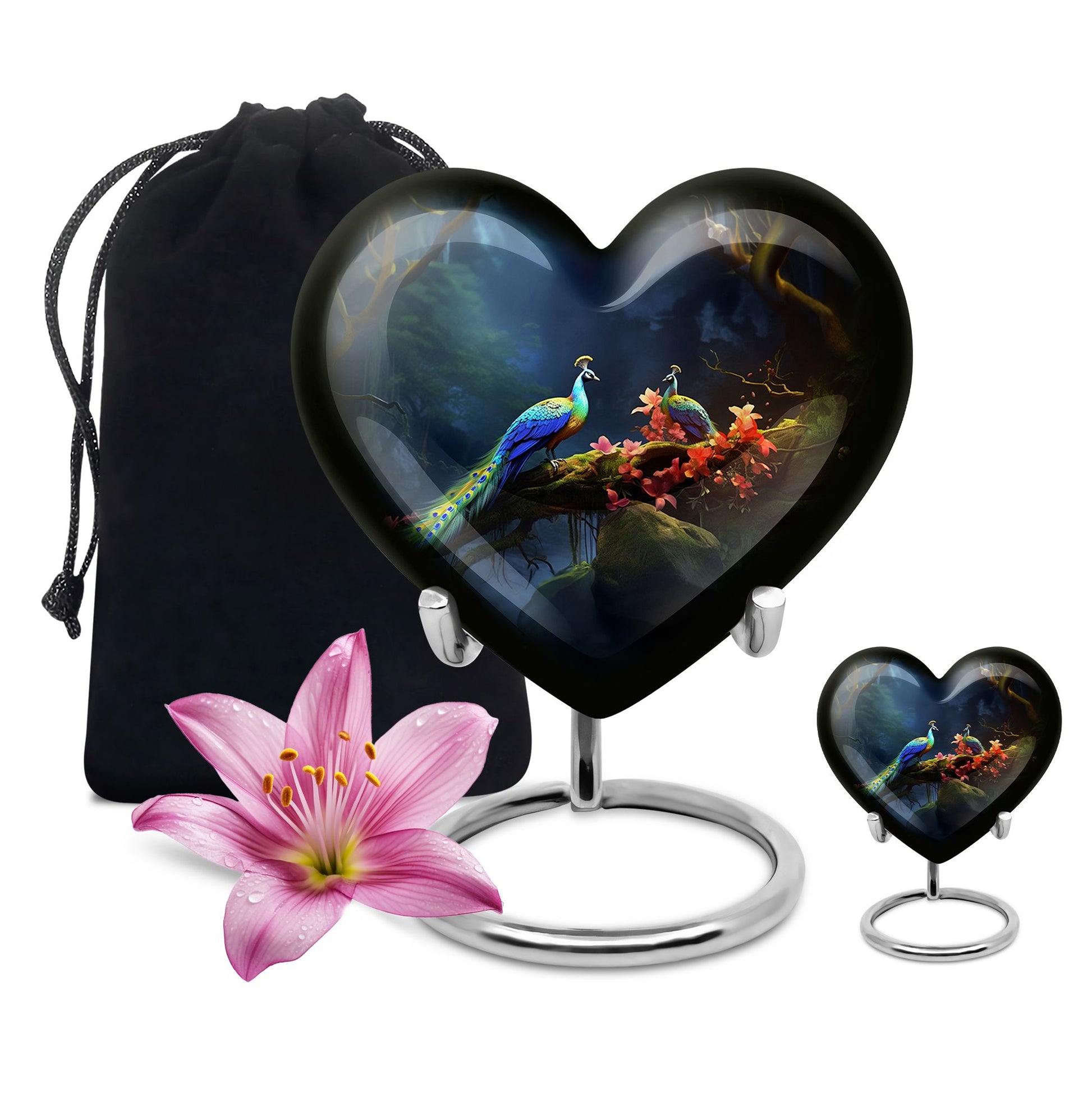 Heart Shape Peacock Urn Large Urn With 1 Keepsake Urn