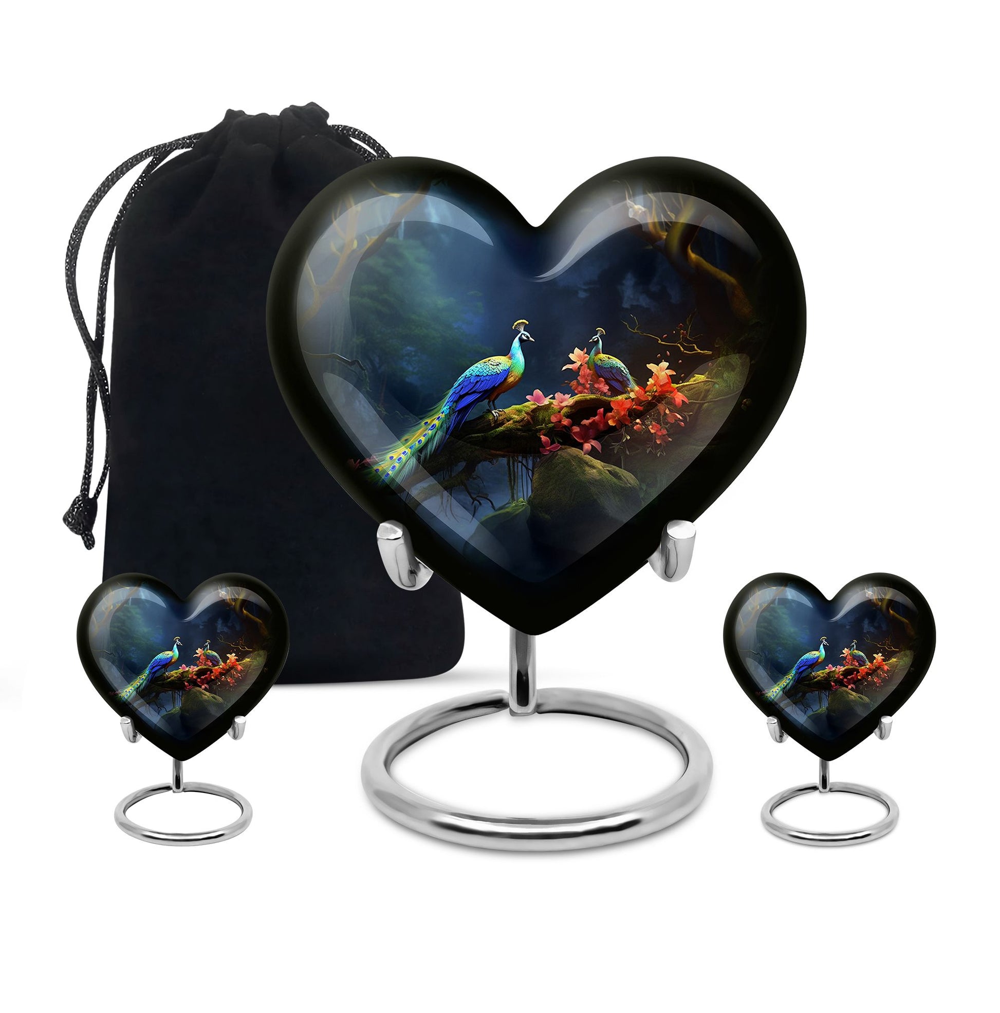 Heart Shape Peacock Urn Large Urn With 2 Keepsake Urn