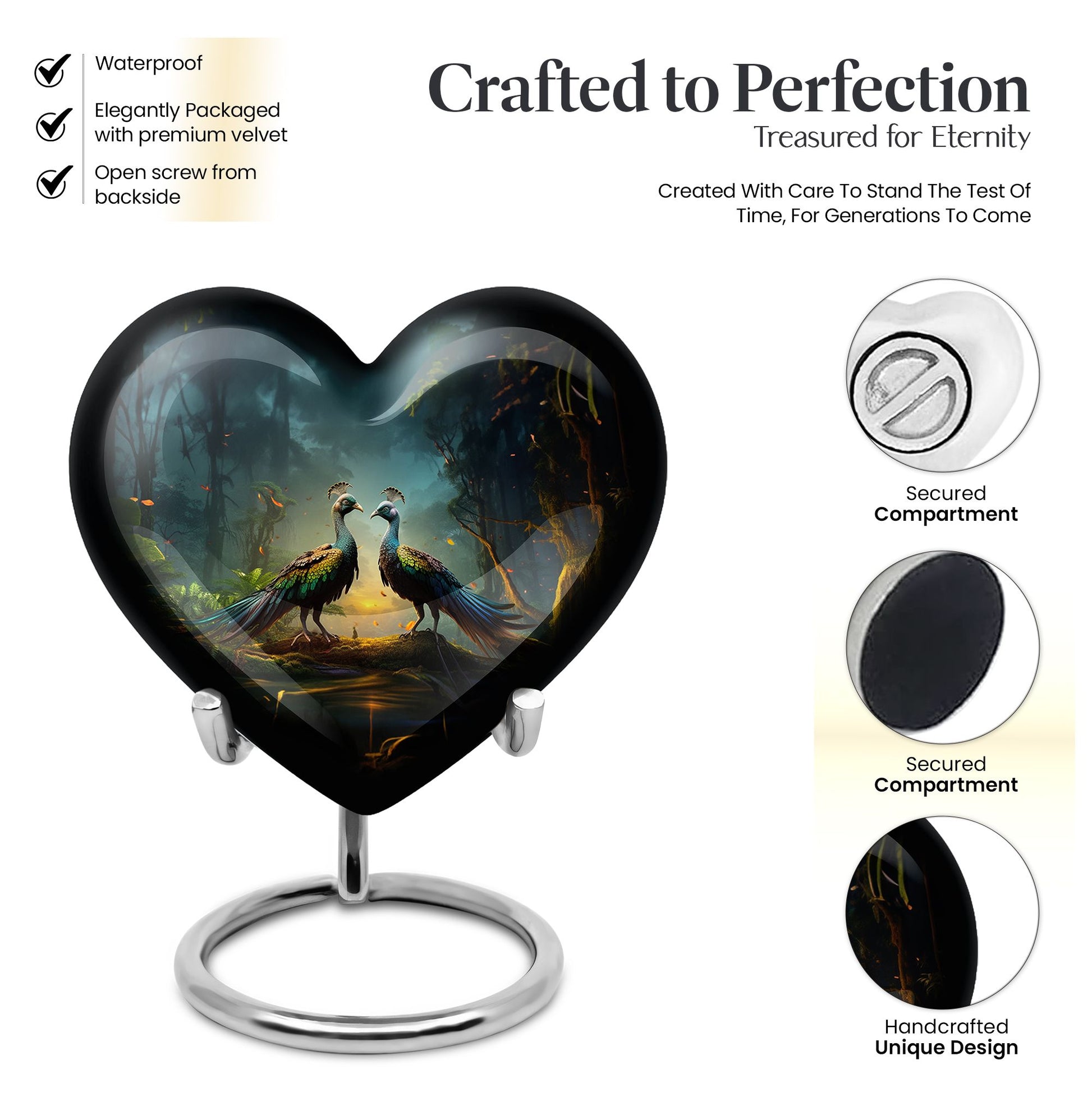 Heart Shape Peacock Urn Keepsake 3 Inch