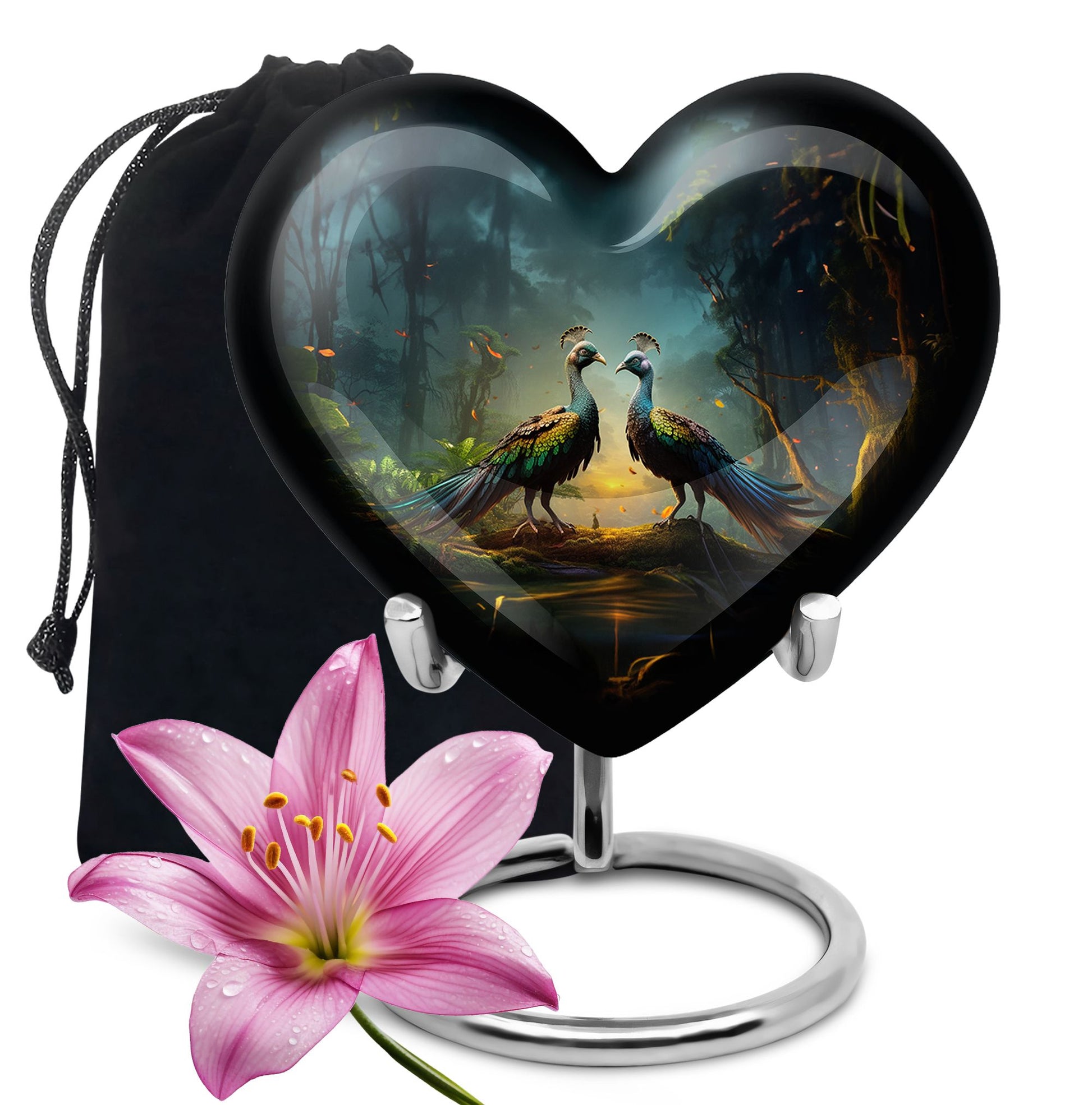 Heart Shape Peacock Urn Large 10 Inch