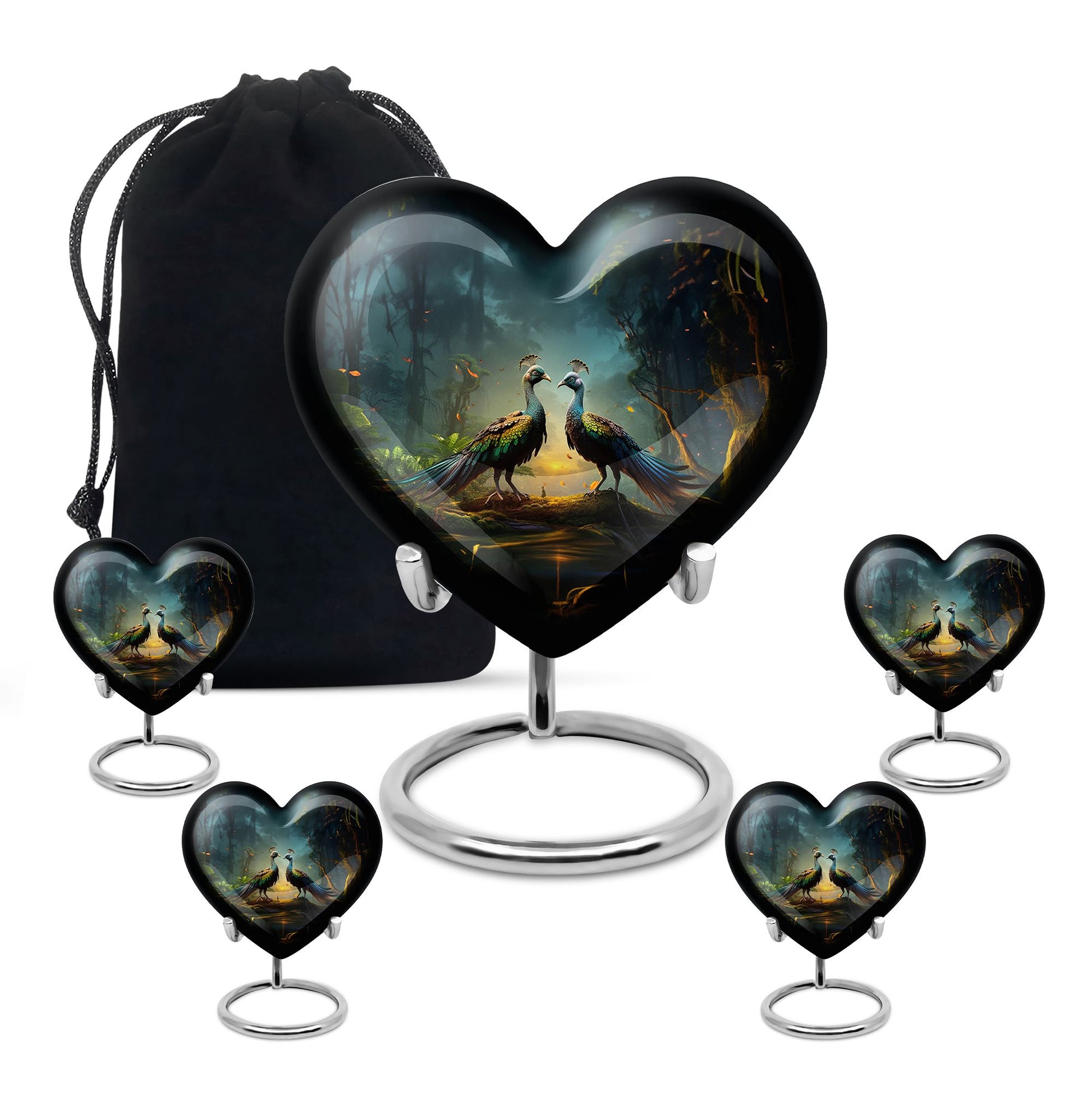 Heart Shape Peacock Urn Large Urn With 4 Keepsake Urn