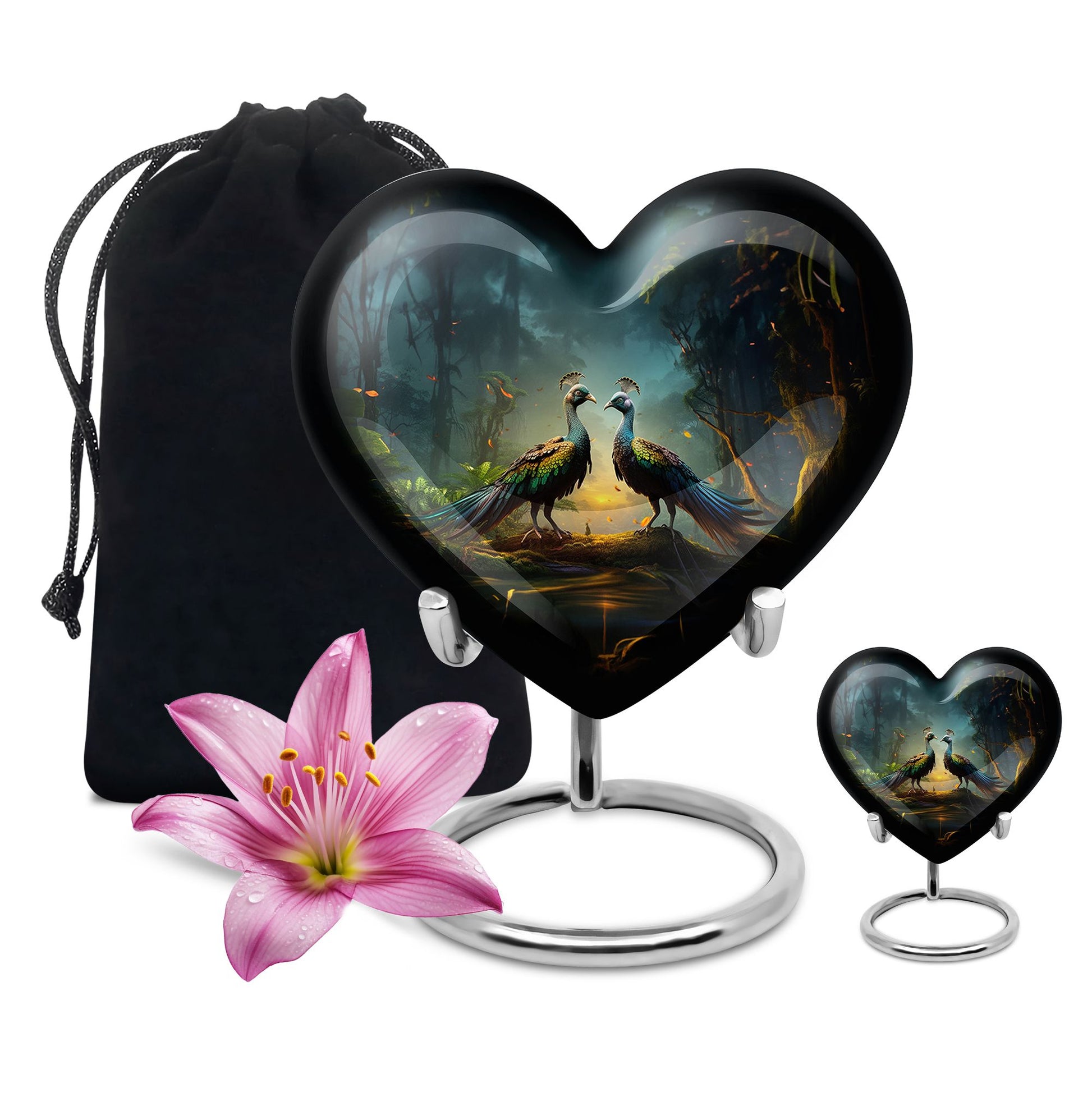 Heart Shape Peacock Urn Large Urn With 1 Keepsake Urn