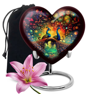 Heart Shape Peacock Urn Large 10 Inch