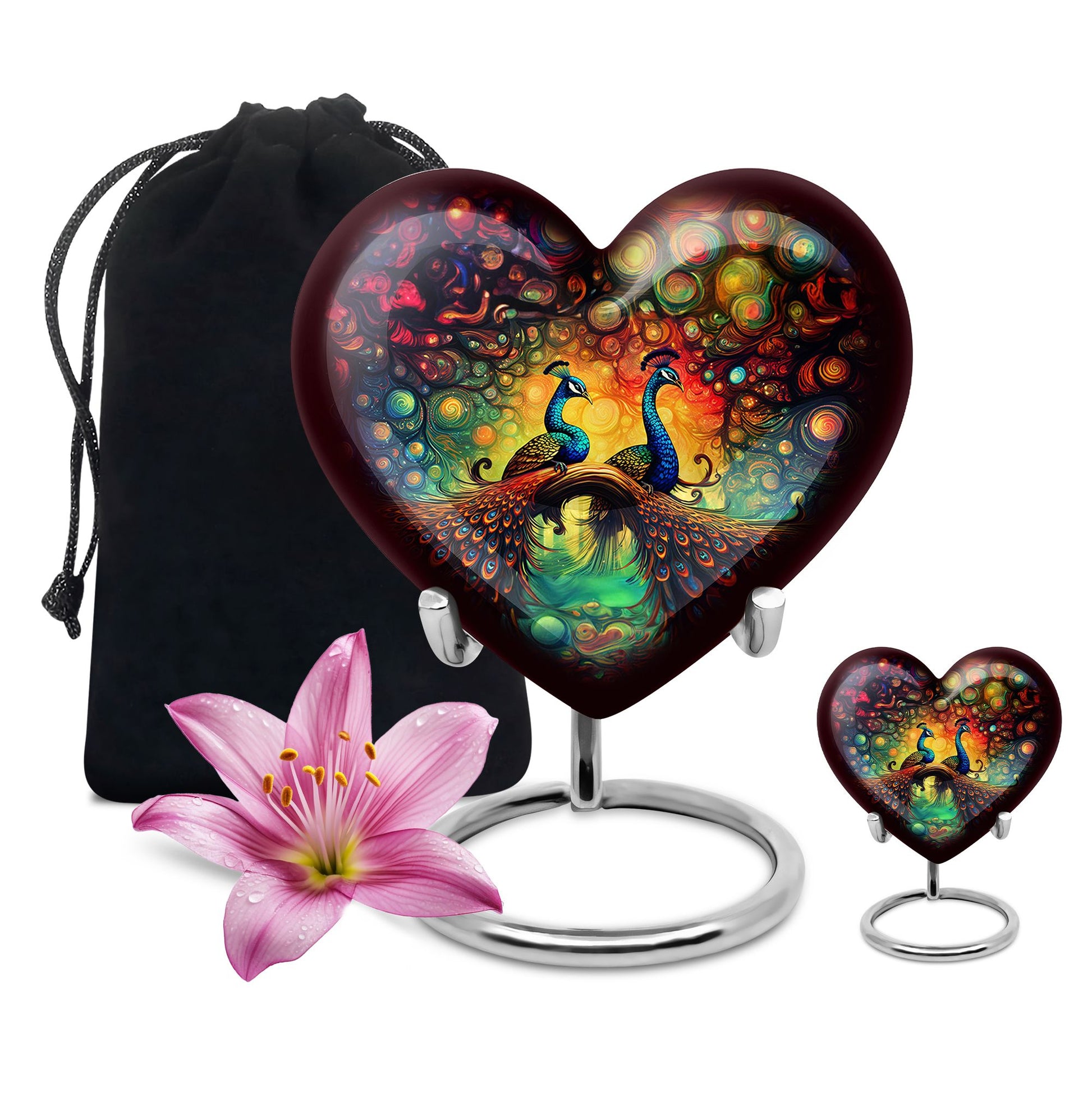 Heart Shape Peacock Urn Large Urn With 1 Keepsake Urn