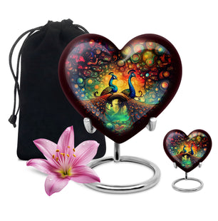 Heart Shape Peacock Urn Large Urn With 1 Keepsake Urn