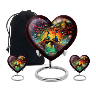 Heart Shape Peacock Urn Large Urn With 2 Keepsake Urn