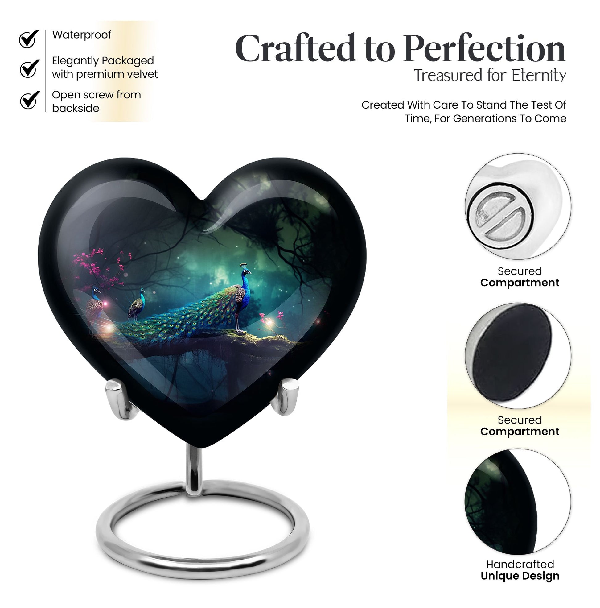 Heart Shape Peacock Urn Keepsake 3 Inch