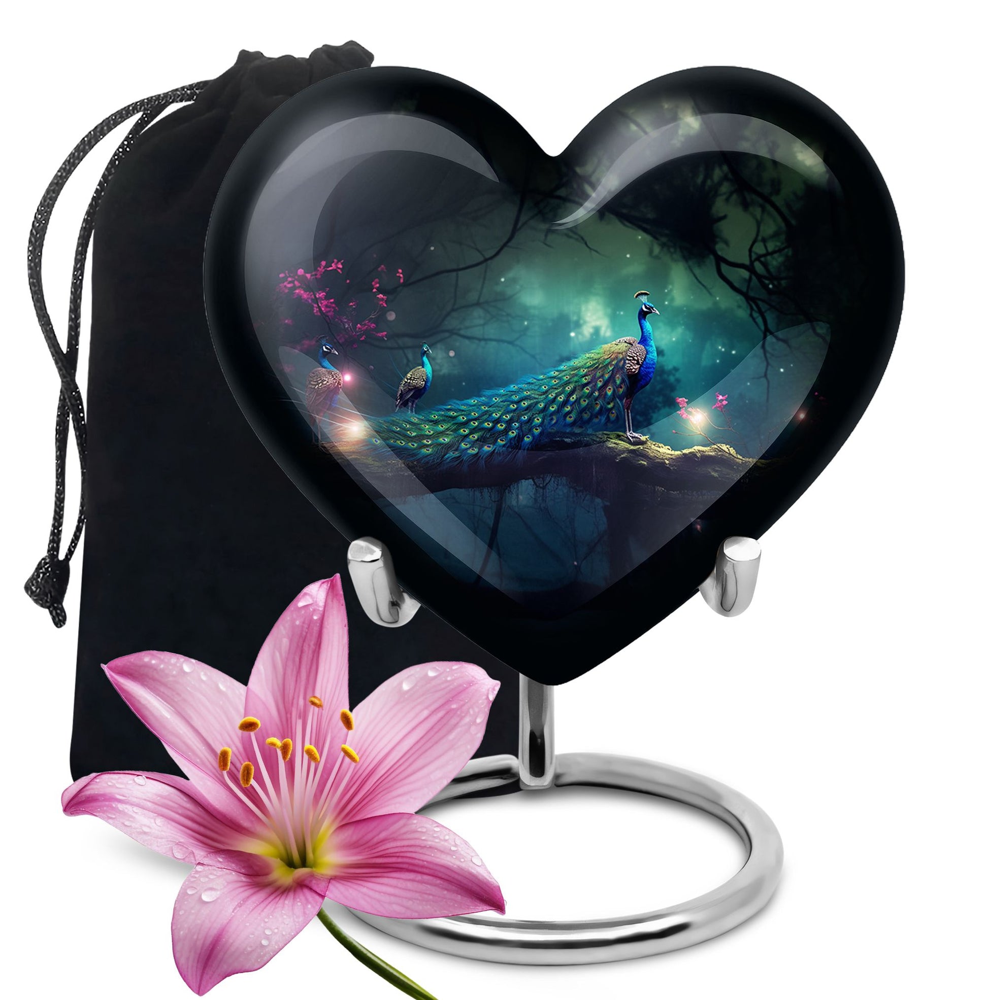 Heart Shape Peacock Urn Large 10 Inch