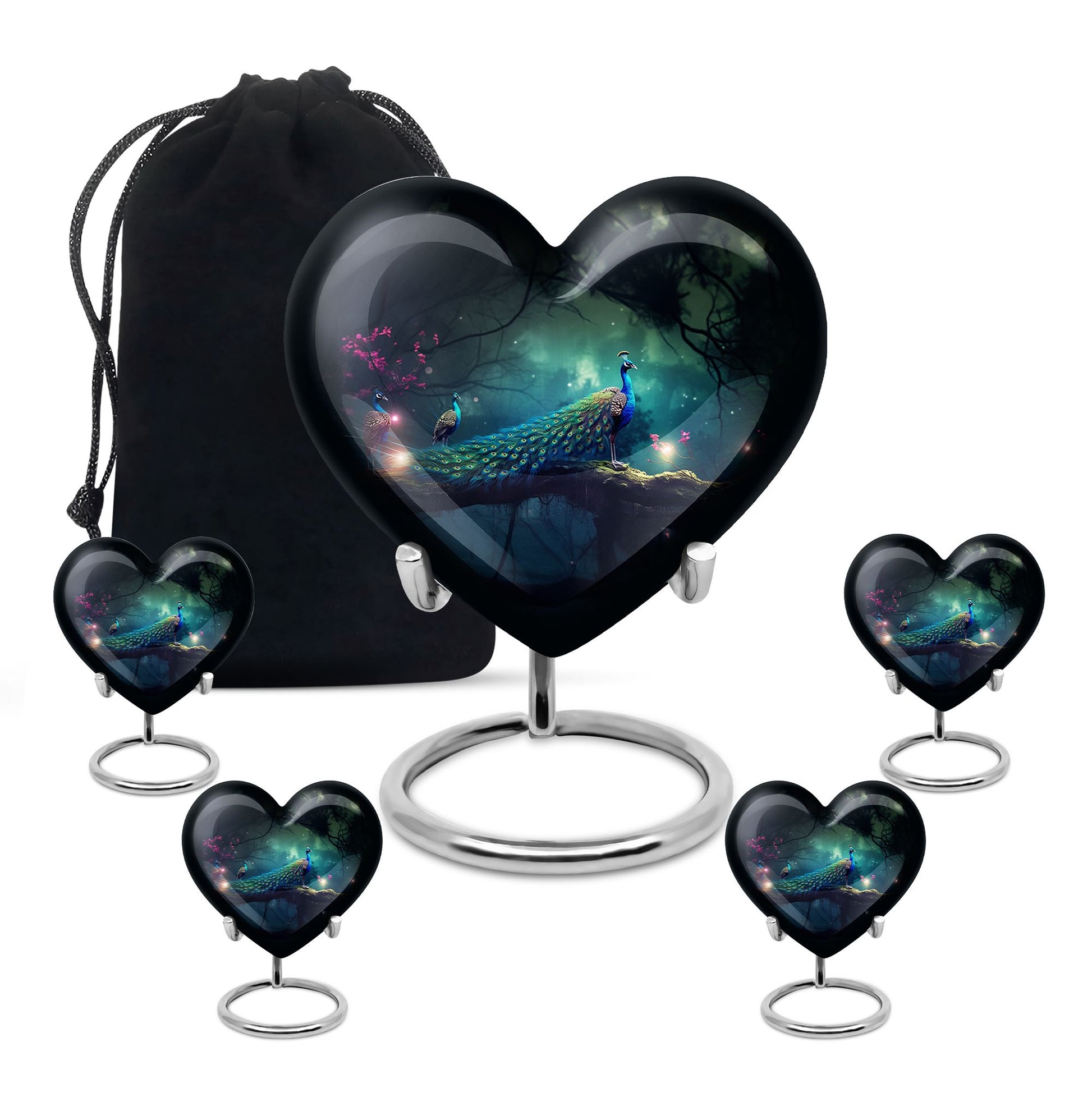 Heart Shape Peacock Urn Large Urn With 4 Keepsake Urn