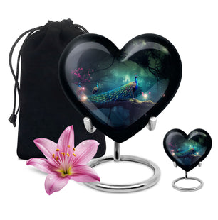 Heart Shape Peacock Urn Large Urn With 1 Keepsake Urn