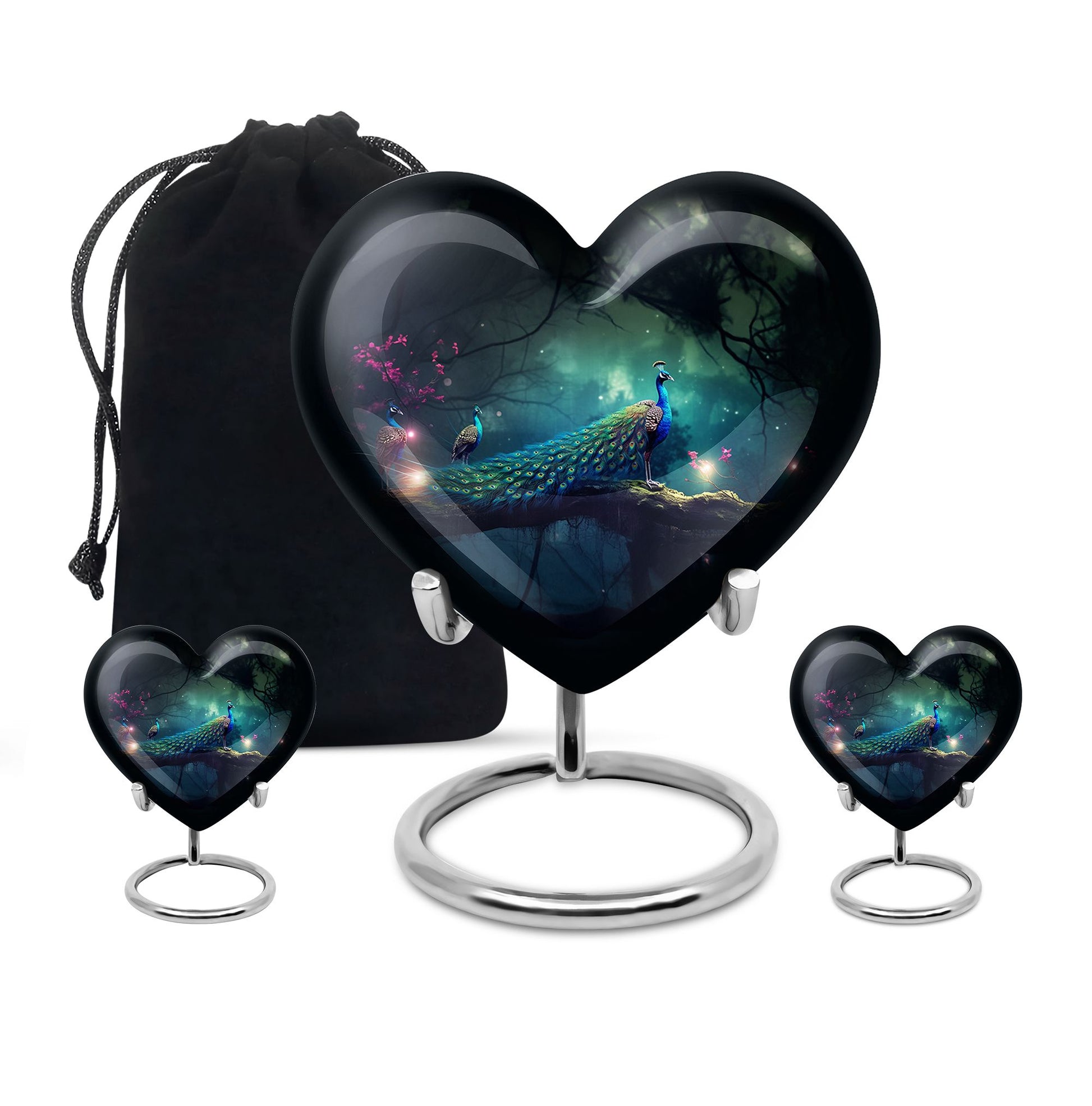 Heart Shape Peacock Urn Large Urn With 2 Keepsake Urn