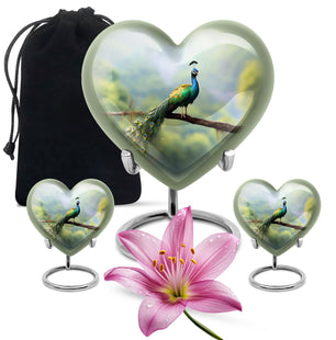 Heart Shape Peacock Urn Large Urn With 2 Keepsake Urn