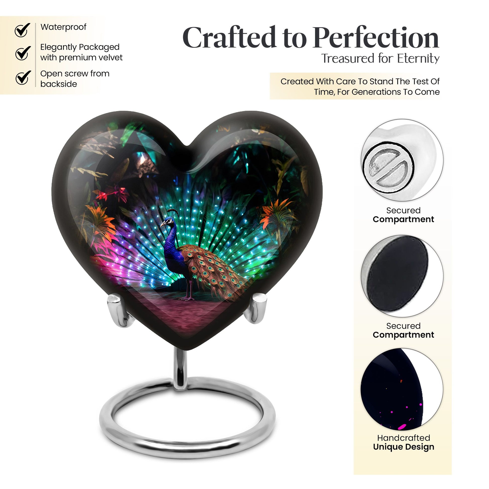 Heart Shape Peacock Urn Keepsake 3 Inch