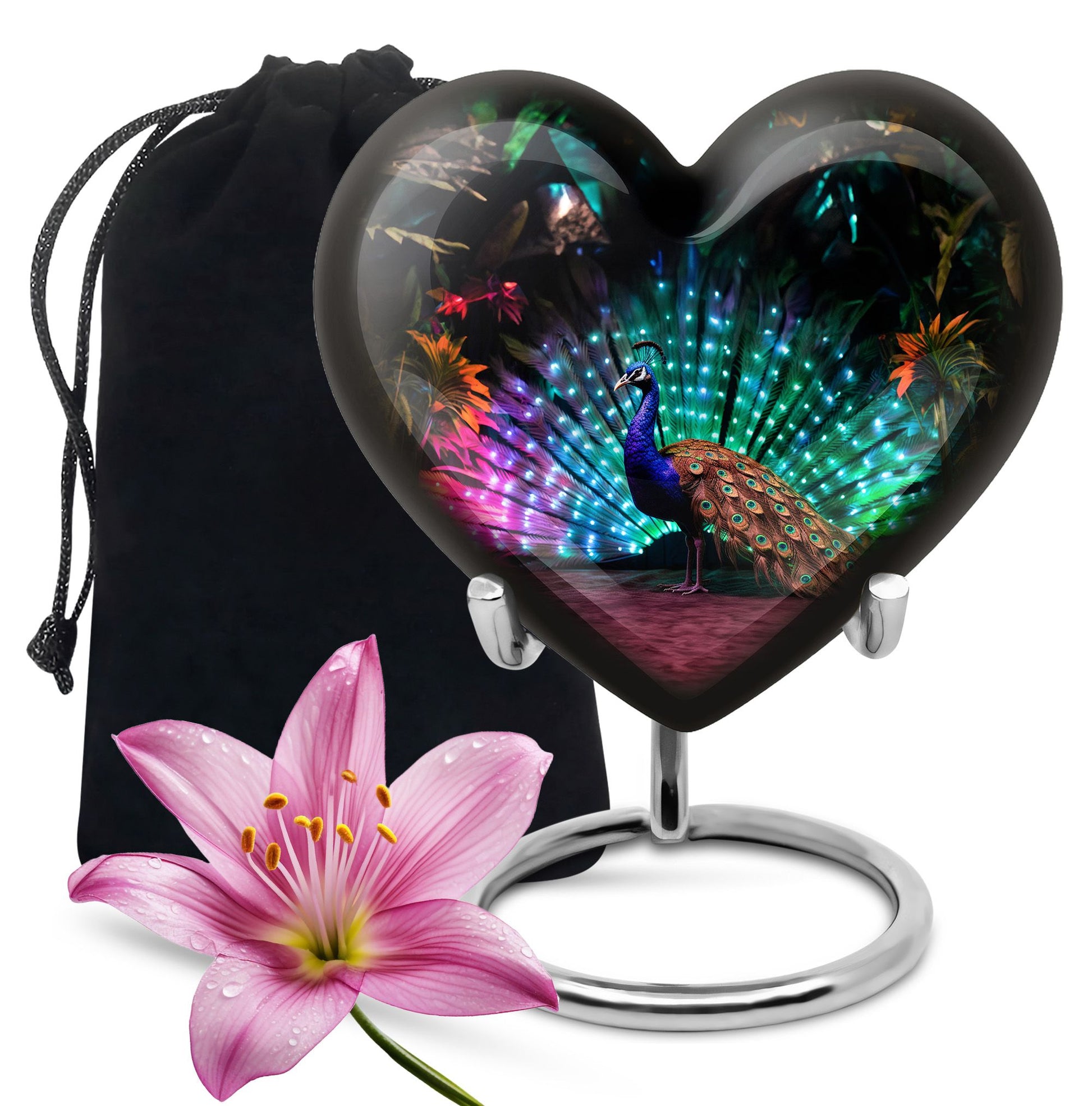 Heart Shape Peacock Urn Large 10 Inch