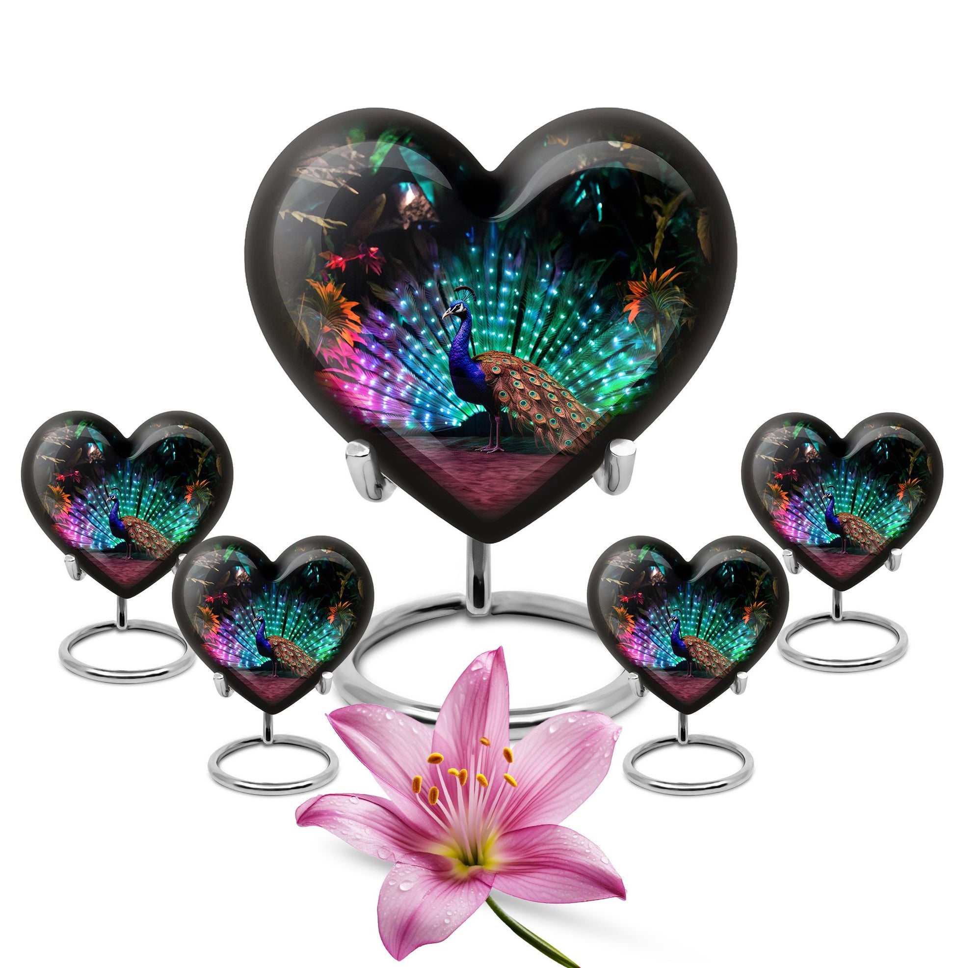Heart Shape Peacock Urn Large Urn With 4 Keepsake Urn