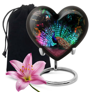 Heart Shape Peacock Urn Large 10 Inch
