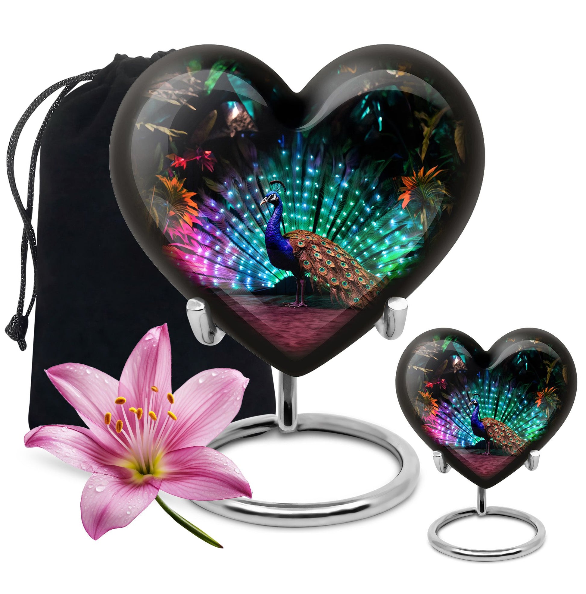 Heart Shape Peacock Urn Large Urn With 1 Keepsake Urn