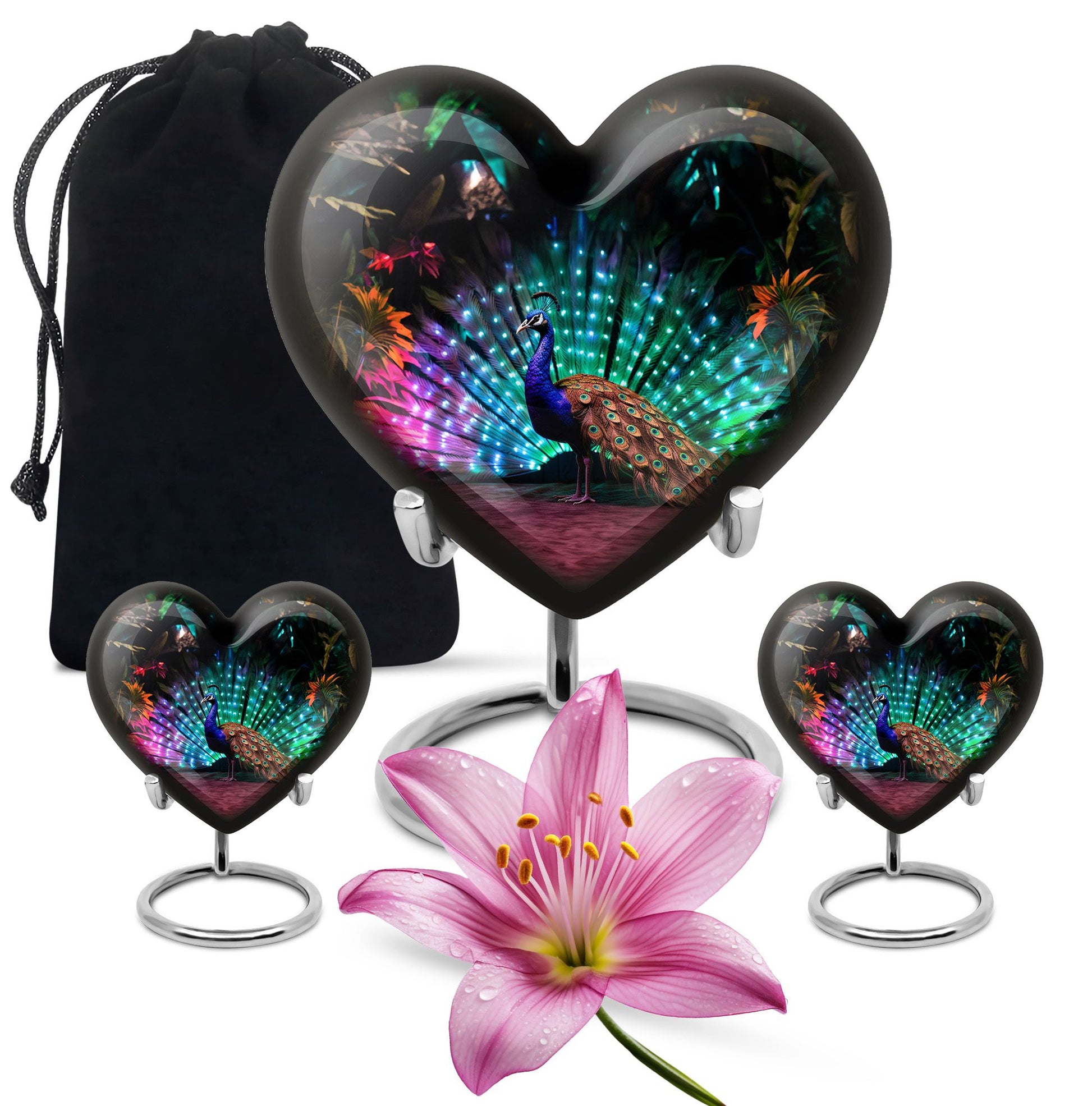 Heart Shape Peacock Urn Large Urn With 2 Keepsake Urn