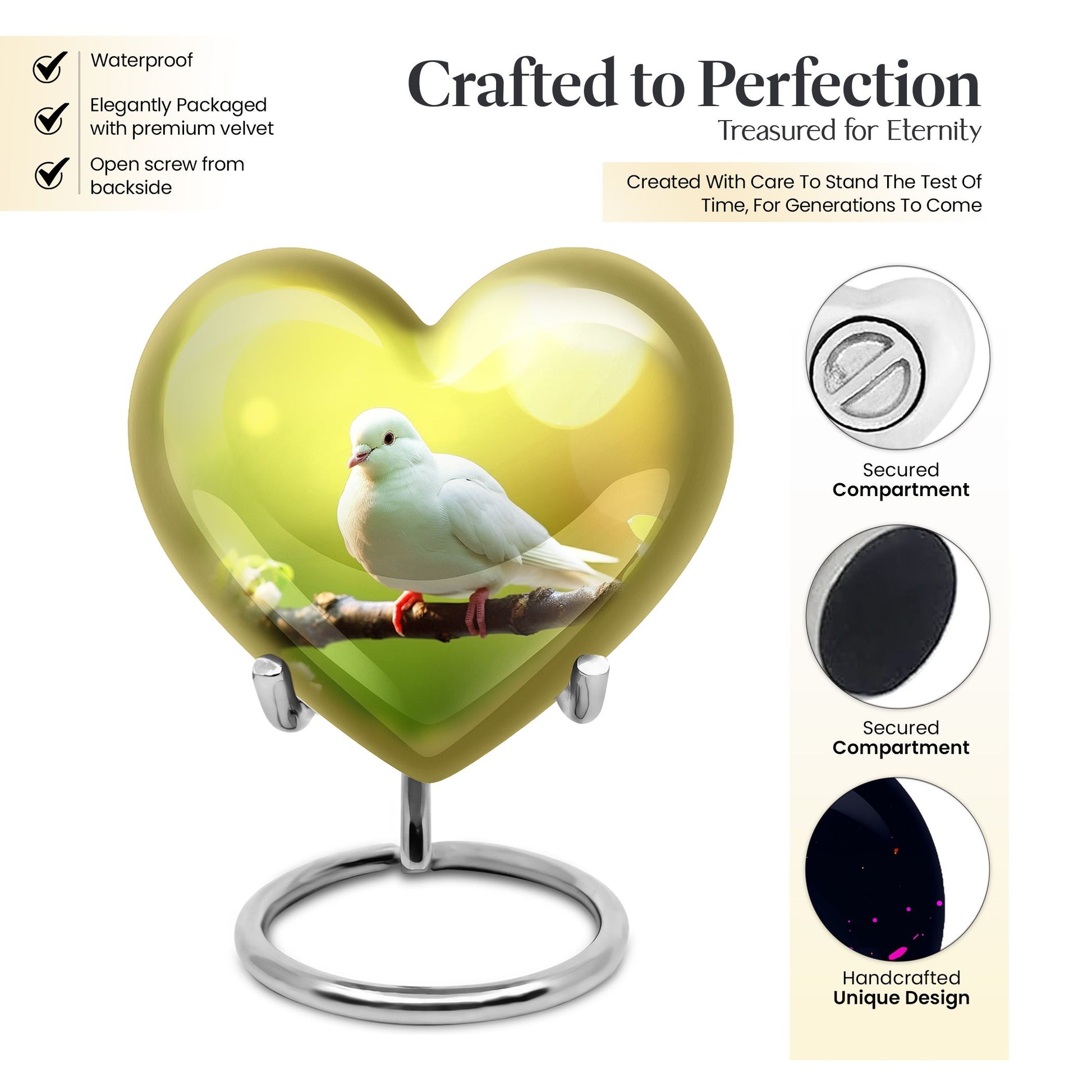 Heart Shape Dove Urn Keepsake 3 Inch
