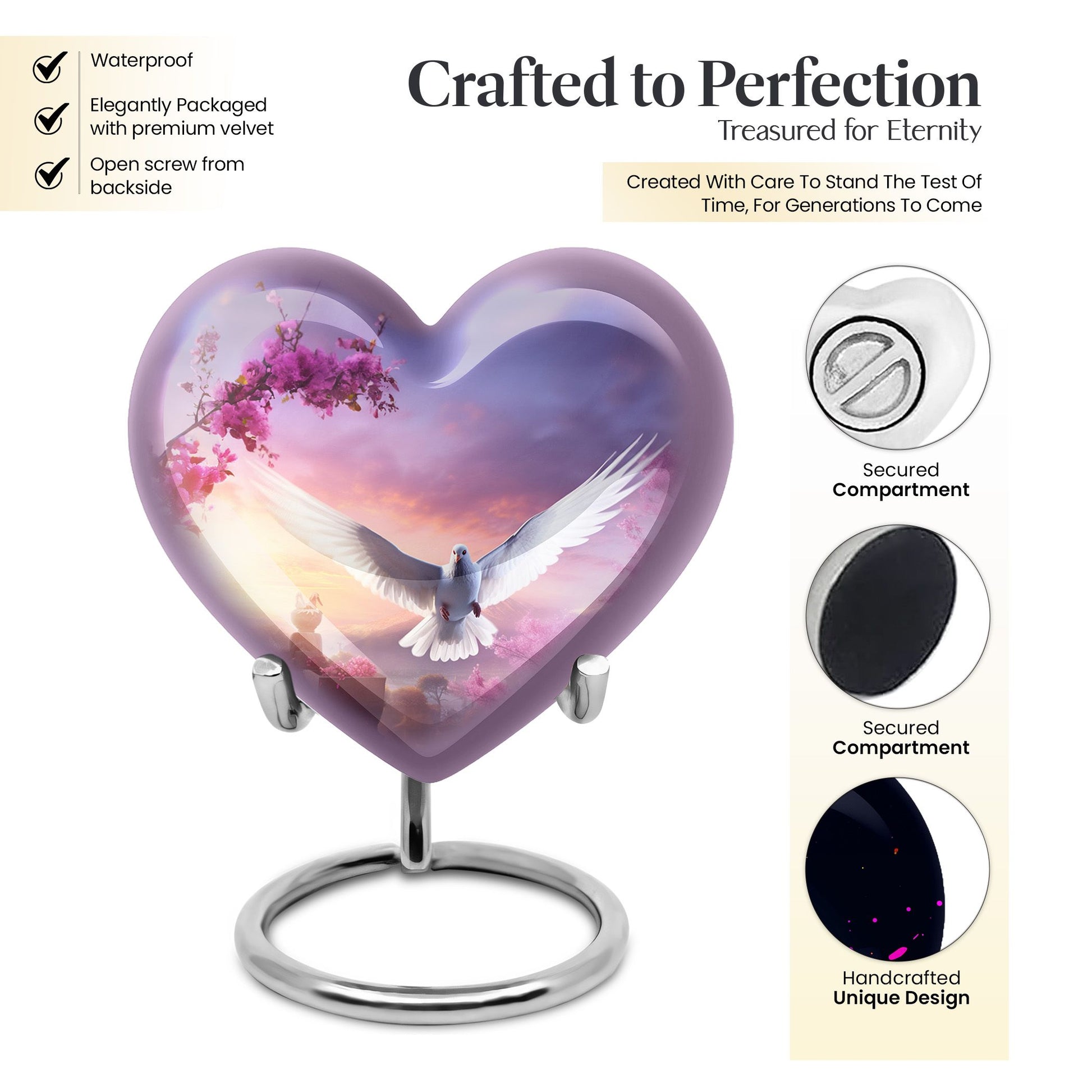 Heart Shape Dove Urn Keepsake 3 Inch