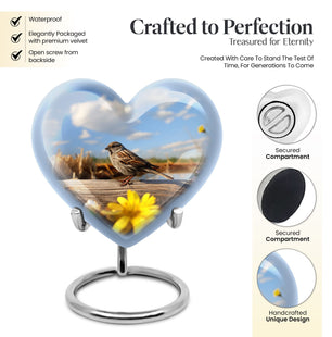 Heart Shape Sparrow Urn Keepsake 3 Inch