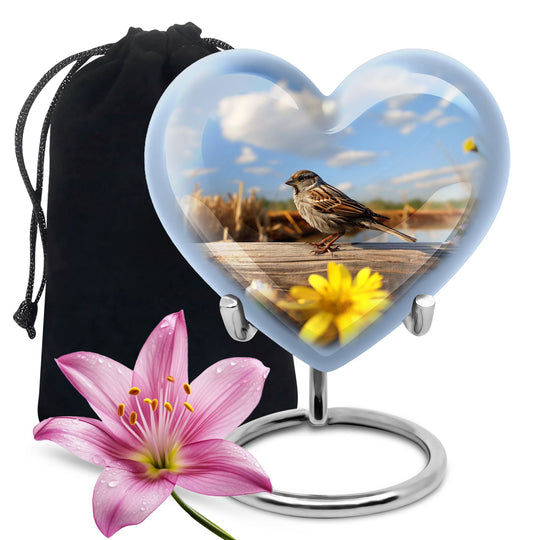 Heart Shape Sparrow Urn Large 10 Inch
