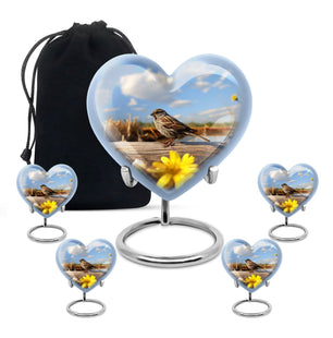 Heart Shape Sparrow Urn Large Urn With 4 Keepsake Urn
