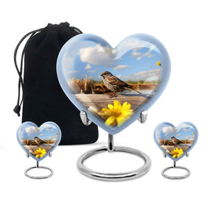 Heart Shape Sparrow Urn Large Urn With 2 Keepsake Urn