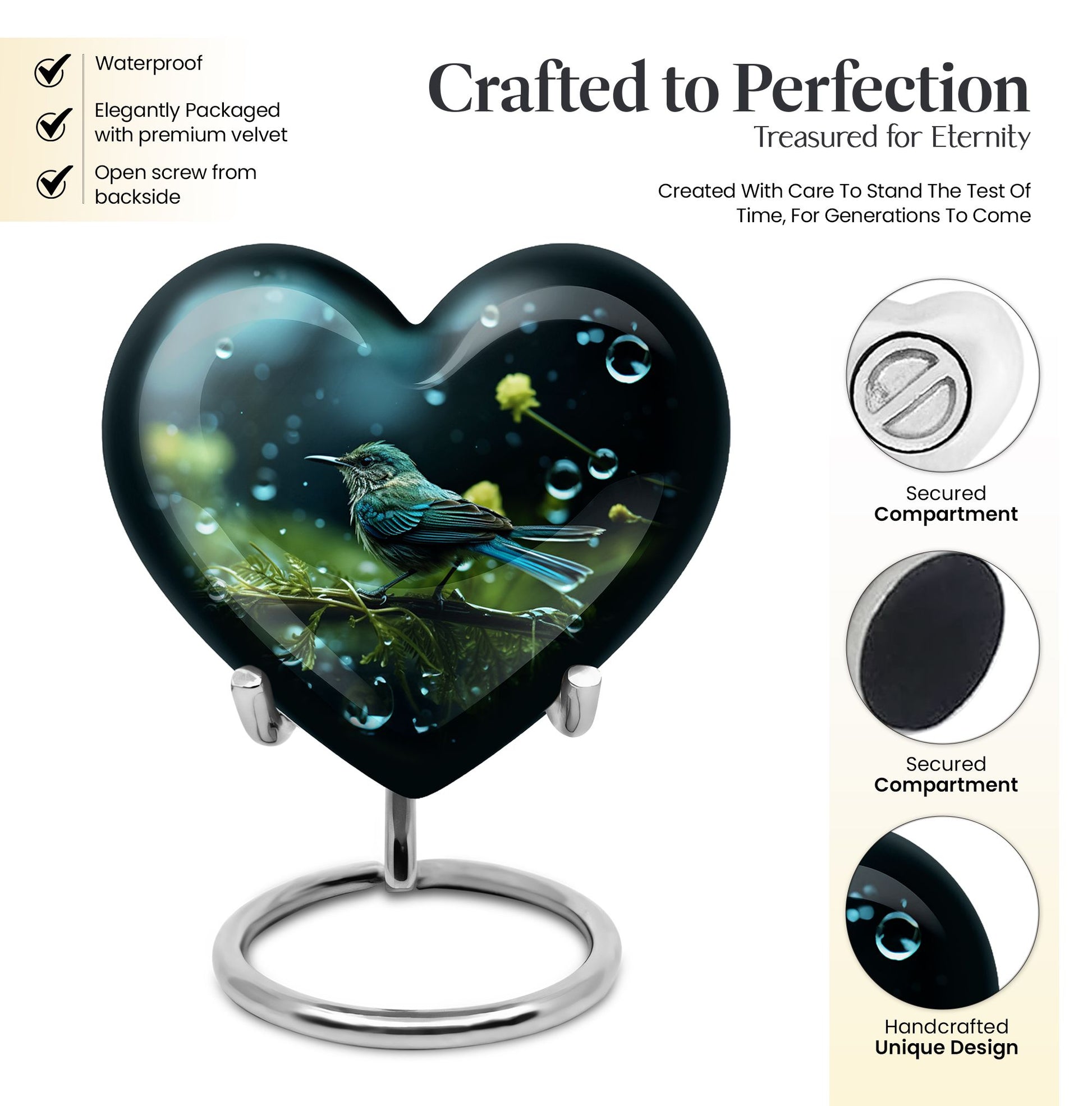 Heart Shape Sparrow Urn Keepsake 3 Inch