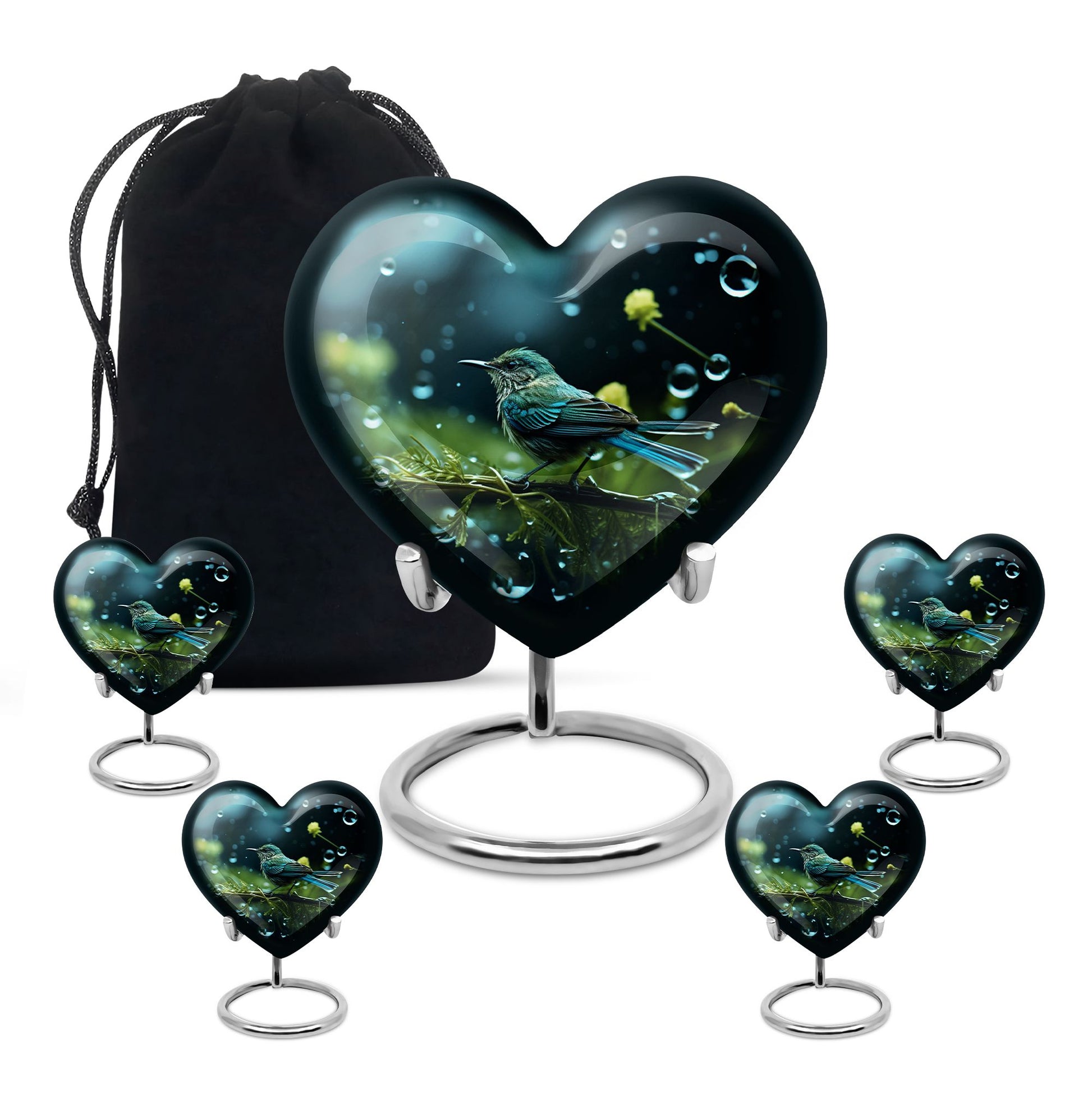 Heart Shape Sparrow Urn Large Urn With 4 Keepsake Urn
